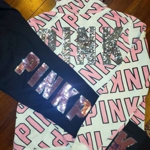 VICTORIA'S SECRET PINK VERY HARD TO FIND HOODIE AND JOGGERS BLING LOGO SET NWT